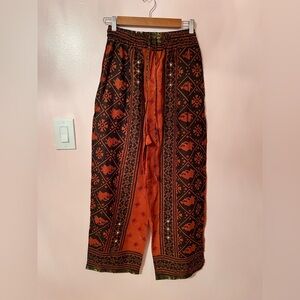 Elegant Black and Orange Wide Leg Women's Pants